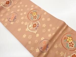 丸文に花葉・桜模様織出し名古屋帯